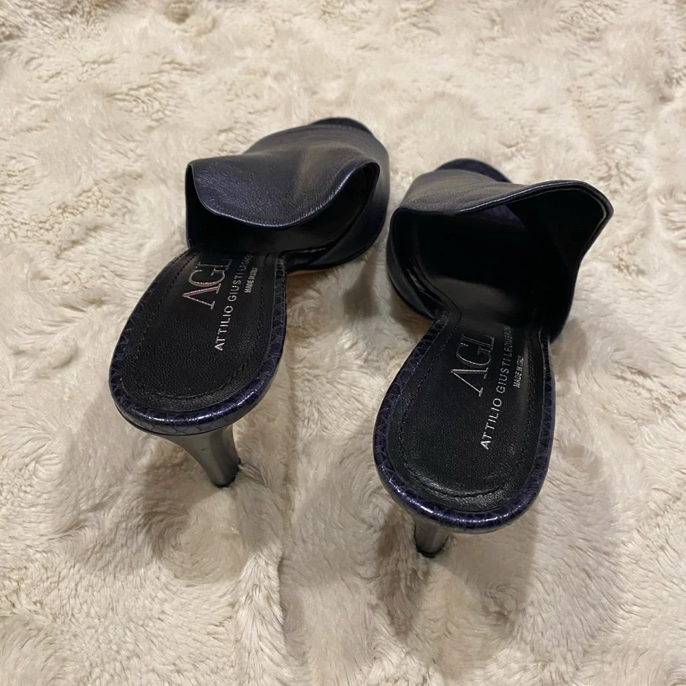 AGL Dark Navy Blue Metallic Leather Heels size 8.5, super soft and lightweight.